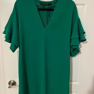 Zara Emerald Ruffle Sleeve Dress